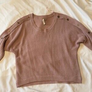 misia crop knit sweater bronze buttons down arms large womens wide boxy lagen